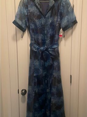 julia jordan Blue Floral Tie-Waist Maxi Dress